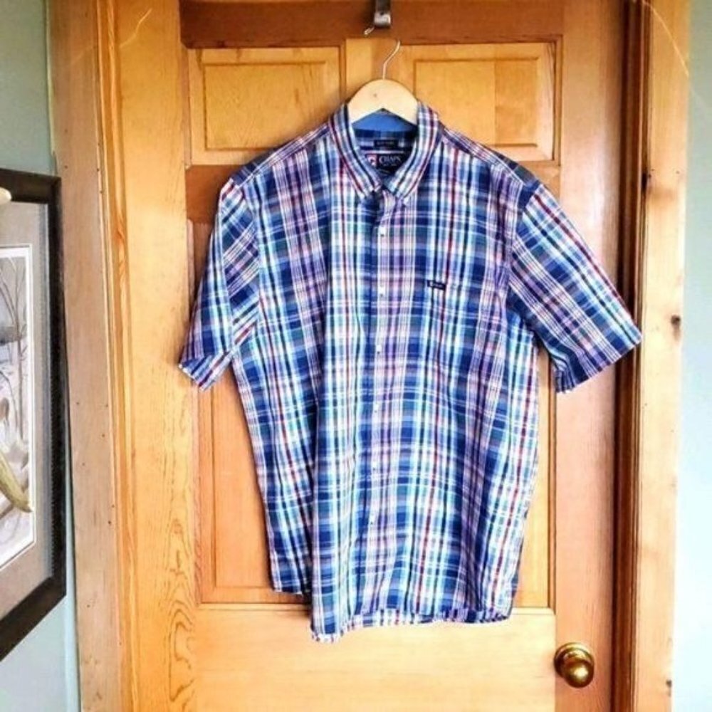 Chaps Easy‎ Care Logo Blue Plaid Casual Button Down SS Sz. XL Shirt